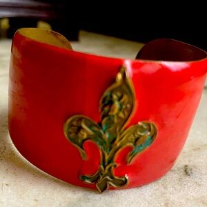 Red fleur de lis cuff bracelet